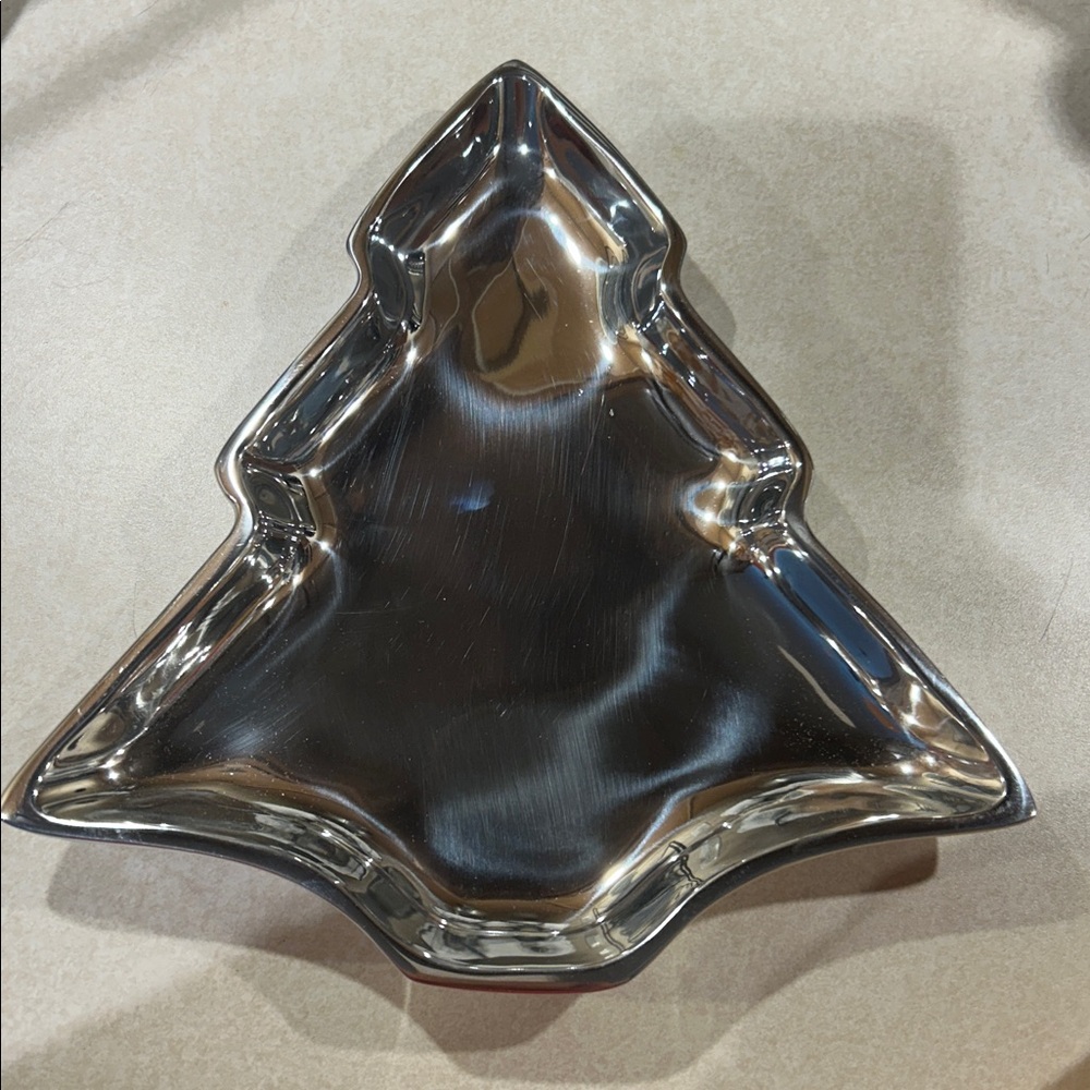 nambe Silver Christmas Tree Shaped Dish